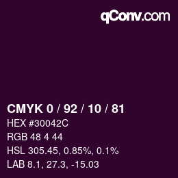颜色代码: CMYK 0 / 92 / 10 / 81 | qconv.com
