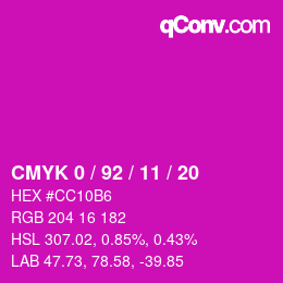 颜色代码: CMYK 0 / 92 / 11 / 20 | qconv.com