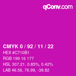 カラーコード: CMYK 0 / 92 / 11 / 22 | qconv.com