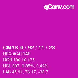 カラーコード: CMYK 0 / 92 / 11 / 23 | qconv.com
