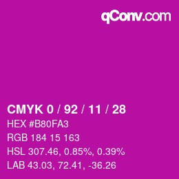 カラーコード: CMYK 0 / 92 / 11 / 28 | qconv.com