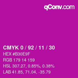 カラーコード: CMYK 0 / 92 / 11 / 30 | qconv.com