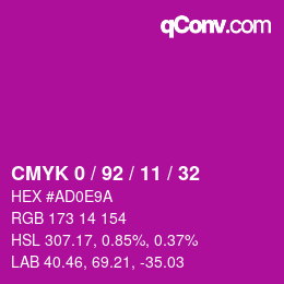 カラーコード: CMYK 0 / 92 / 11 / 32 | qconv.com