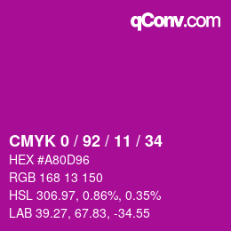 カラーコード: CMYK 0 / 92 / 11 / 34 | qconv.com