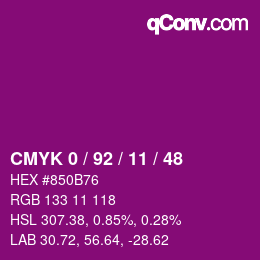 颜色代码: CMYK 0 / 92 / 11 / 48 | qconv.com