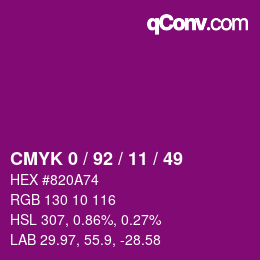 カラーコード: CMYK 0 / 92 / 11 / 49 | qconv.com