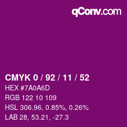 Color code: CMYK 0 / 92 / 11 / 52 | qconv.com