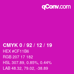 カラーコード: CMYK 0 / 92 / 12 / 19 | qconv.com