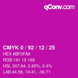 カラーコード: CMYK 0 / 92 / 12 / 25 | qconv.com