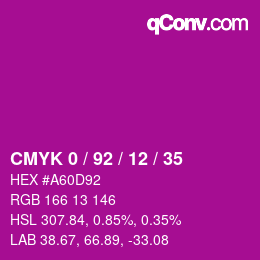 カラーコード: CMYK 0 / 92 / 12 / 35 | qconv.com