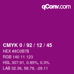 Color code: CMYK 0 / 92 / 12 / 45 | qconv.com