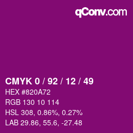 カラーコード: CMYK 0 / 92 / 12 / 49 | qconv.com