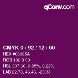 Farbcode: CMYK 0 / 92 / 12 / 60 | qconv.com