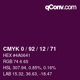 Color code: CMYK 0 / 92 / 12 / 71 | qconv.com