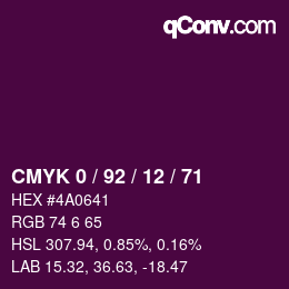 カラーコード: CMYK 0 / 92 / 12 / 71 | qconv.com