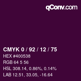 カラーコード: CMYK 0 / 92 / 12 / 75 | qconv.com