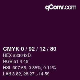 カラーコード: CMYK 0 / 92 / 12 / 80 | qconv.com