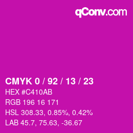 カラーコード: CMYK 0 / 92 / 13 / 23 | qconv.com