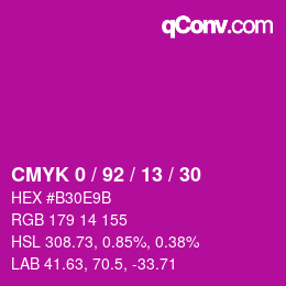 カラーコード: CMYK 0 / 92 / 13 / 30 | qconv.com