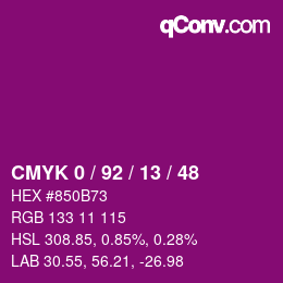 カラーコード: CMYK 0 / 92 / 13 / 48 | qconv.com
