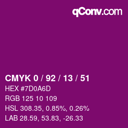 カラーコード: CMYK 0 / 92 / 13 / 51 | qconv.com