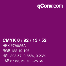 颜色代码: CMYK 0 / 92 / 13 / 52 | qconv.com