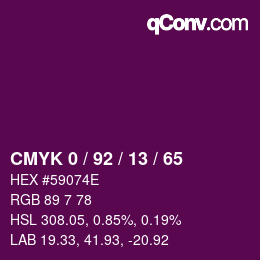 カラーコード: CMYK 0 / 92 / 13 / 65 | qconv.com