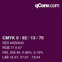 カラーコード: CMYK 0 / 92 / 13 / 70 | qconv.com