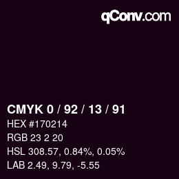 Color code: CMYK 0 / 92 / 13 / 91 | qconv.com