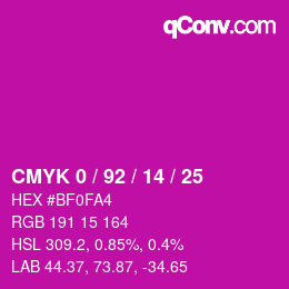 カラーコード: CMYK 0 / 92 / 14 / 25 | qconv.com