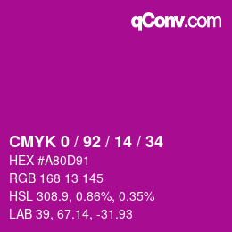 カラーコード: CMYK 0 / 92 / 14 / 34 | qconv.com