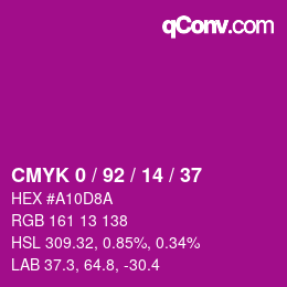 カラーコード: CMYK 0 / 92 / 14 / 37 | qconv.com