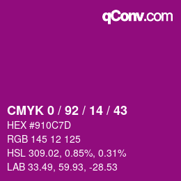 Color code: CMYK 0 / 92 / 14 / 43 | qconv.com