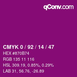 颜色代码: CMYK 0 / 92 / 14 / 47 | qconv.com