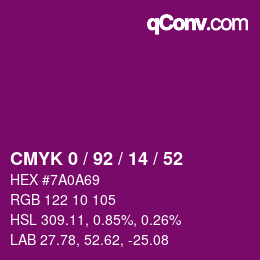 颜色代码: CMYK 0 / 92 / 14 / 52 | qconv.com