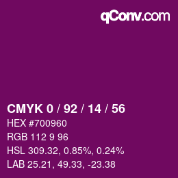 カラーコード: CMYK 0 / 92 / 14 / 56 | qconv.com