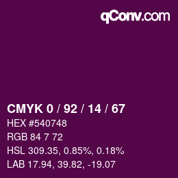 カラーコード: CMYK 0 / 92 / 14 / 67 | qconv.com