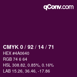 Color code: CMYK 0 / 92 / 14 / 71 | qconv.com