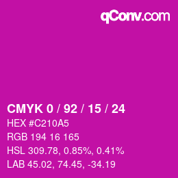 カラーコード: CMYK 0 / 92 / 15 / 24 | qconv.com