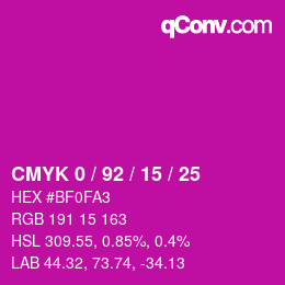 カラーコード: CMYK 0 / 92 / 15 / 25 | qconv.com