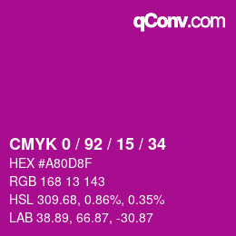 カラーコード: CMYK 0 / 92 / 15 / 34 | qconv.com