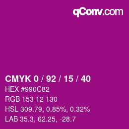 Color code: CMYK 0 / 92 / 15 / 40 | qconv.com