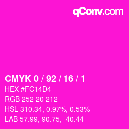 カラーコード: CMYK 0 / 92 / 16 / 1 | qconv.com