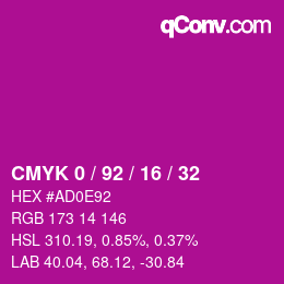 カラーコード: CMYK 0 / 92 / 16 / 32 | qconv.com