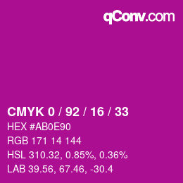 カラーコード: CMYK 0 / 92 / 16 / 33 | qconv.com