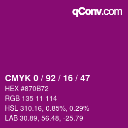 カラーコード: CMYK 0 / 92 / 16 / 47 | qconv.com