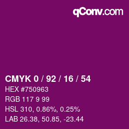 カラーコード: CMYK 0 / 92 / 16 / 54 | qconv.com