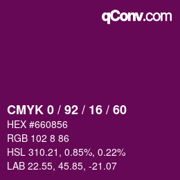 Color code: CMYK 0 / 92 / 16 / 60 | qconv.com