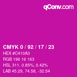 カラーコード: CMYK 0 / 92 / 17 / 23 | qconv.com