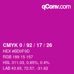 カラーコード: CMYK 0 / 92 / 17 / 26 | qconv.com